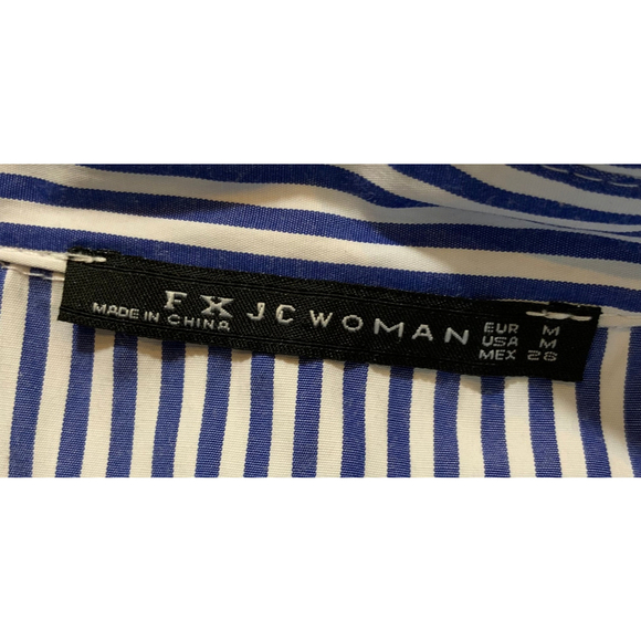 FX JC Women's Blue White Striped Peplum Collared Button Down Shirt Med High Low - Picture 11 of 13